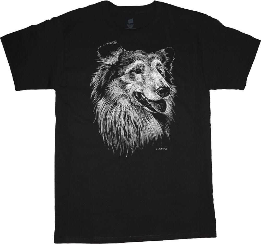 Collie T-shirt Dog Breed Portrait Face Tee Mens Dog Person Gift S