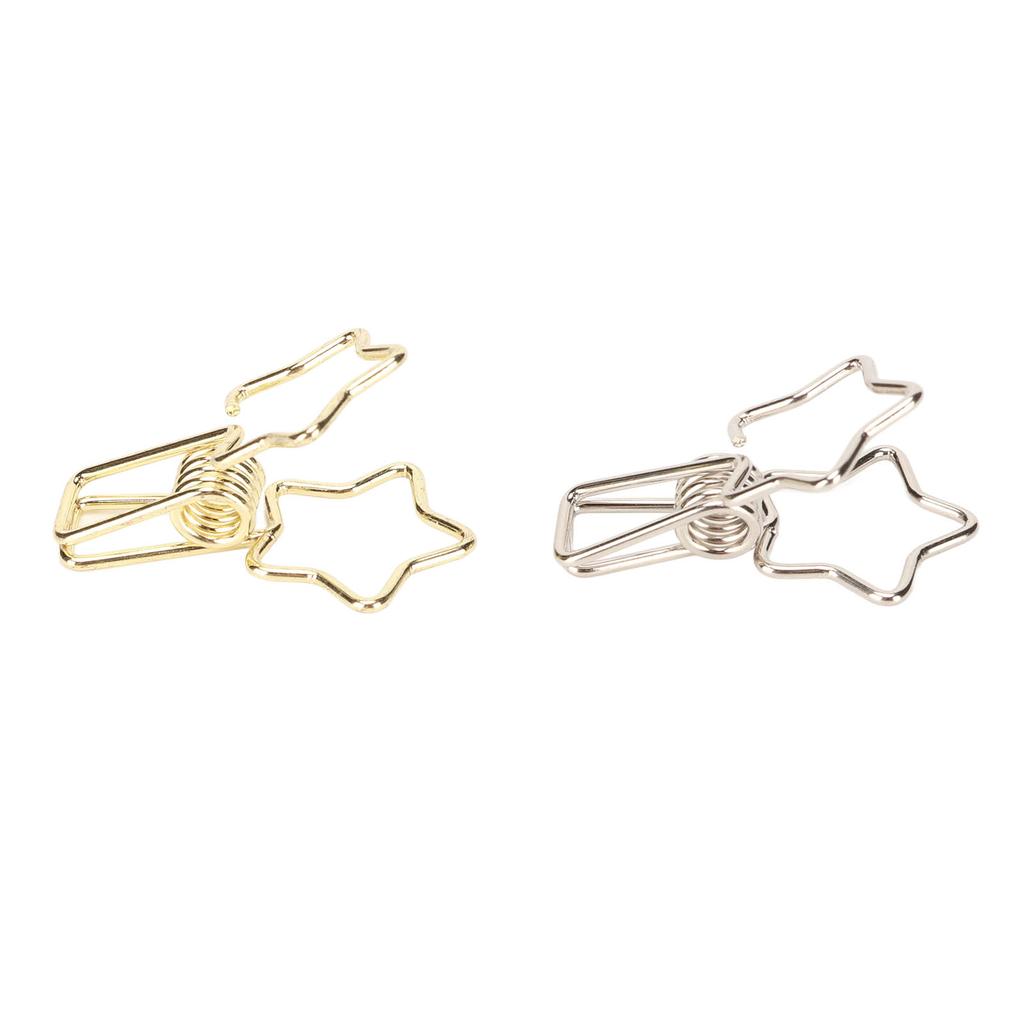 100 Pcs Cute  Clips Cartoon Star Shape Golden Silver Paper Clamps for Home School Office File 