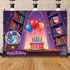 2D Harry Potter Style Birthday Backdrop, Magical Owls & Wizard Bookshelf Ban