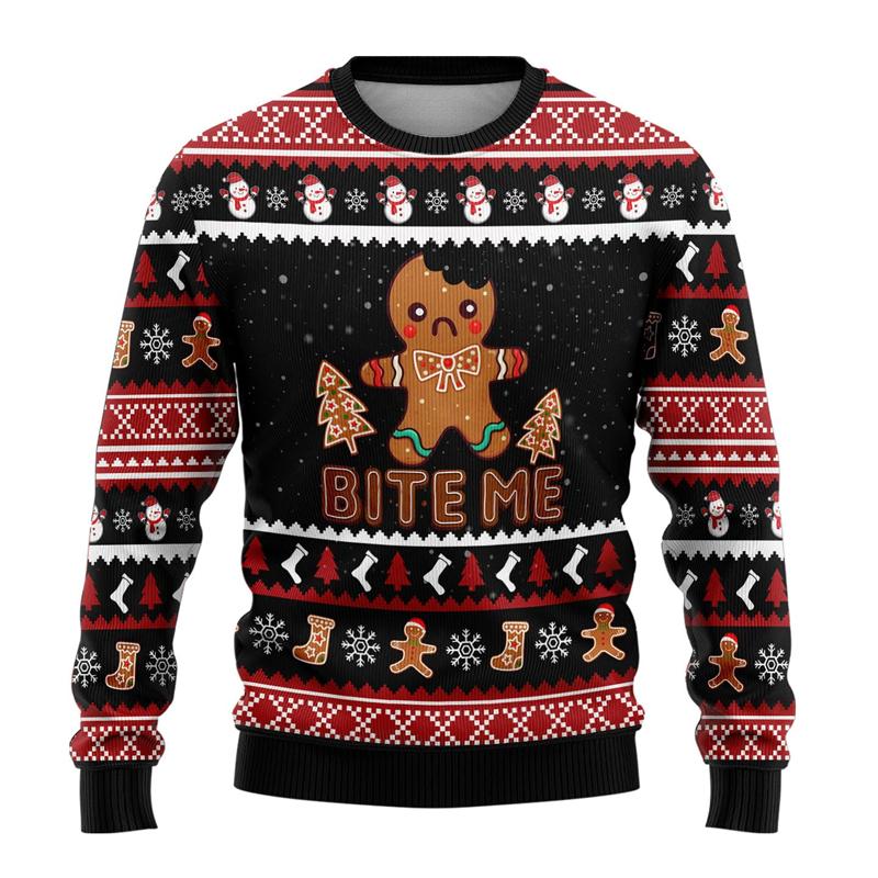 Süßer Lebkuchenmann Hässlicher Weihnachts-Pullover Frohe Weihnachten Herren-Pullover Weihnachts-Feiertag Kinder Rundhals-Trainingsanzug Schneemann Unisex Pullover