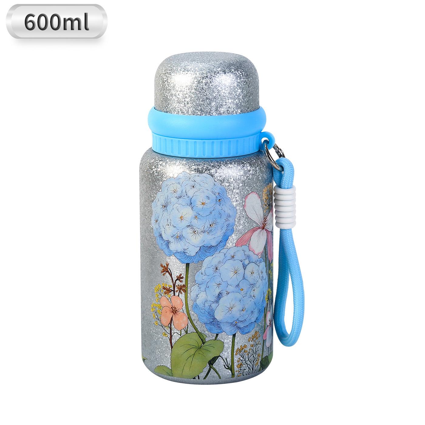 

Titanium Thermos Bottle For Tea Flower Pattern Insulated Water Bottle With Rope Vaccum Insulation Tumbler 600/800ml 600-800ml