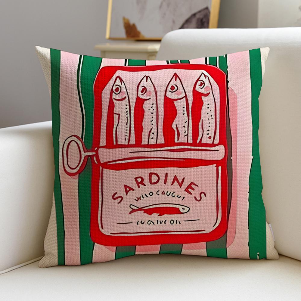 Retro SSardine CanS Cushion Cover Breathable and skinfriendly linen pillowcase square removable and washable cushion