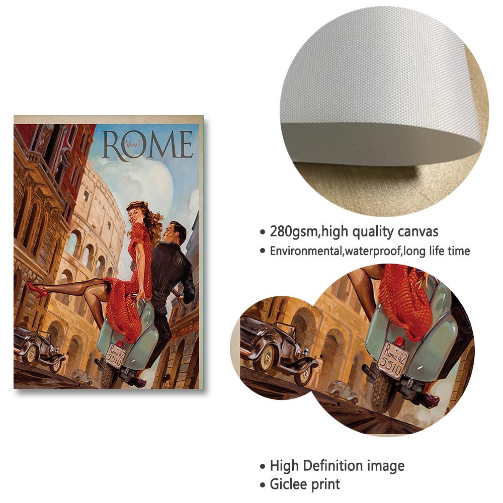 Rome Italy Vintage Colosseum Travel Advert Tourism Advert Posters Print Canvas Painting Wall Art Pictures Living Room Home Decor