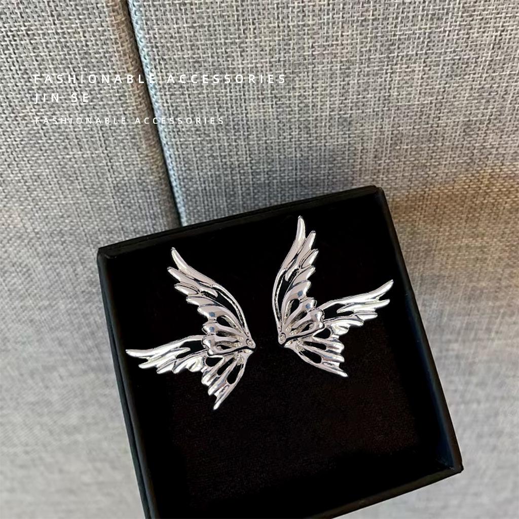 Sweet and Cool Design Sense Hollow Elf Wings Earrings Niche Fashion Silver Butterfly Cold Wind Earrings