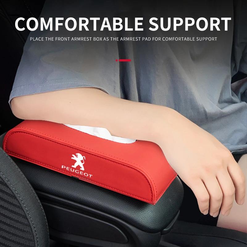 Car Tissue Box Armrest Type Leather Organizer Holder Badge Tissue Box For Peugeot 206 208 308 508 106 107 108 2008 3008 5008 207