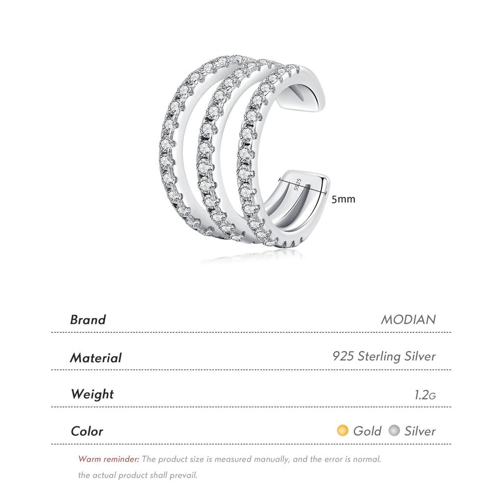 MODIAN 1 buc. Cercei cu clip la modă, din argint 925, cu zirconiu strălucitor, bijuterii fine, cadou