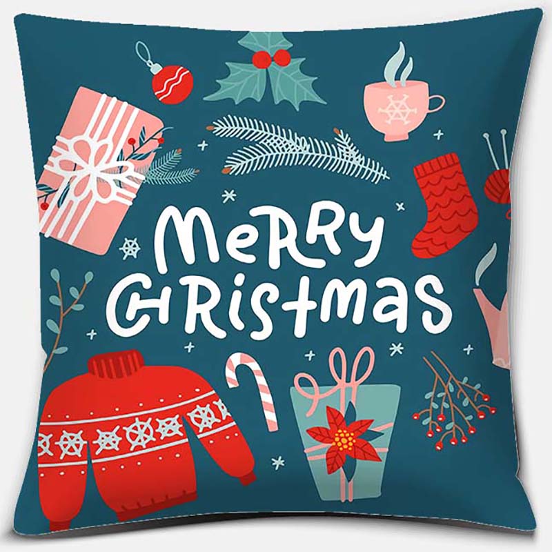 Blauer Weihnachtsstrauß Druckserie Muster Kissenbezug Quadratischer Kissenbezug Home Office Dekoration Kissenbezug