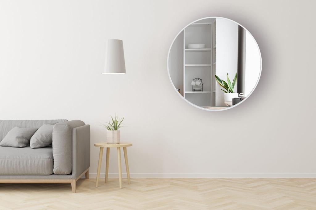 Lustro Okrągłe 80 Cm Rama Mdf Biała
