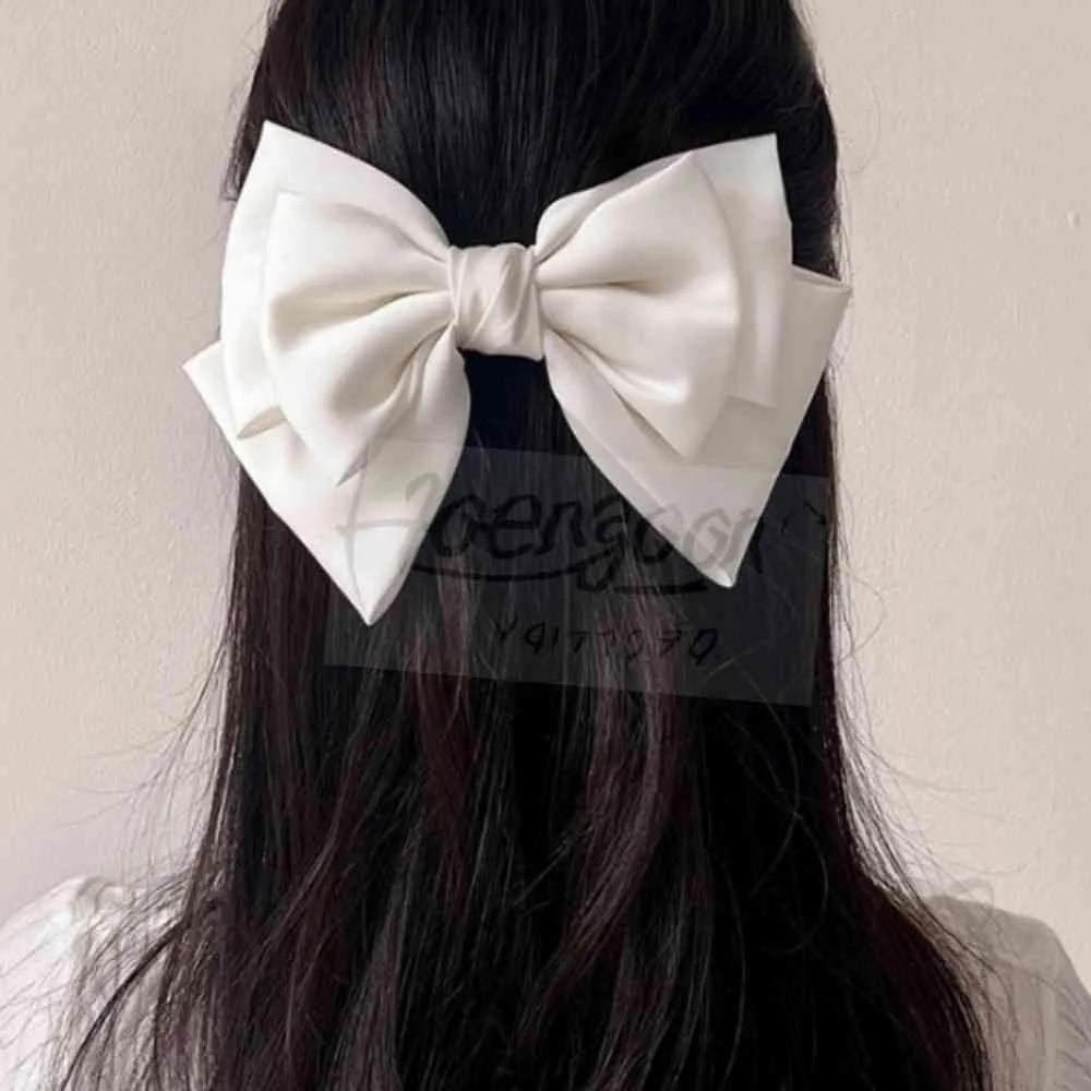 Silk ribbon hair clip, white ribbon automatic clip, hair ribbon half-up automatic clip