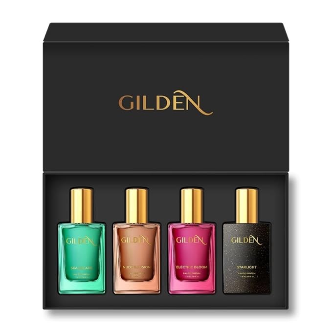 GILDEN Eau De Parfum | Gilden Gift Box for Women, 25ML* 4 | Electric Bloom, Starlight, Sea Escape, Nude Illusion