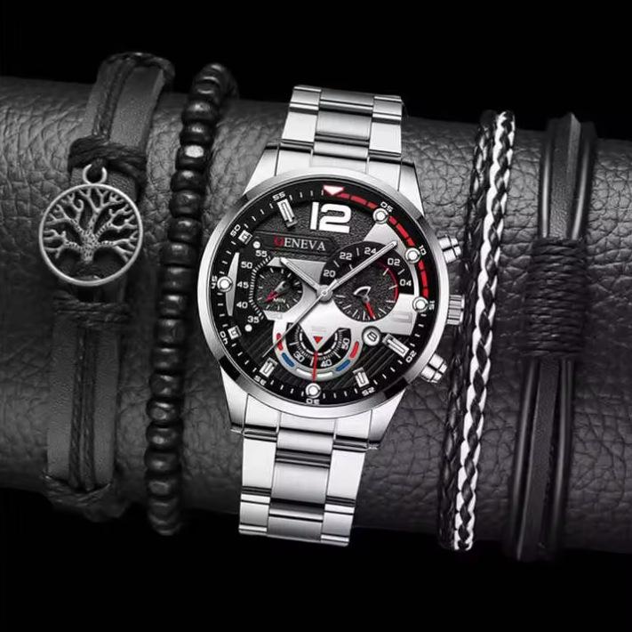 New Suit Fashion Business Calendar Watch Men'S Steel Belt Watch Watch Business Explosion Bracelet Men'S Watch