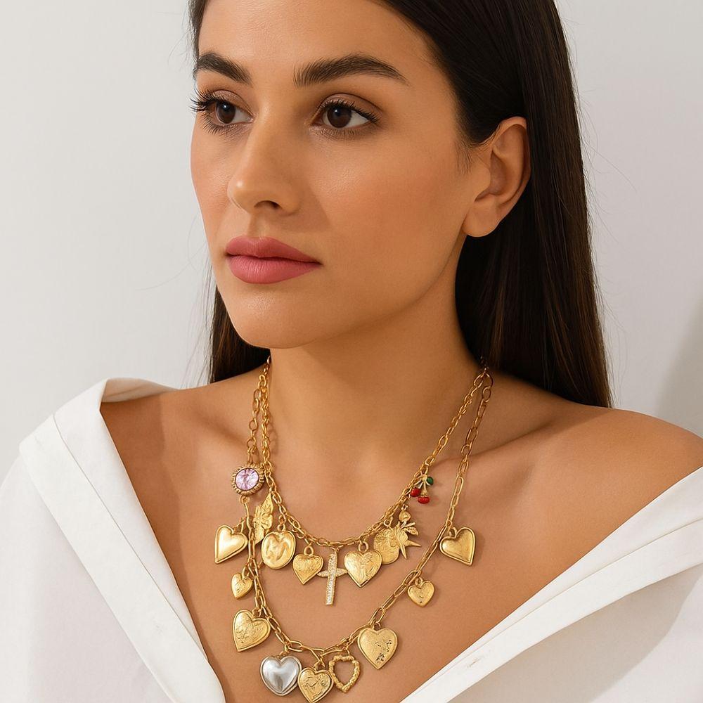 Metal Material Heart Pendant Necklace Imitation Pearl Love Pendant Necklace  Daily Accessories