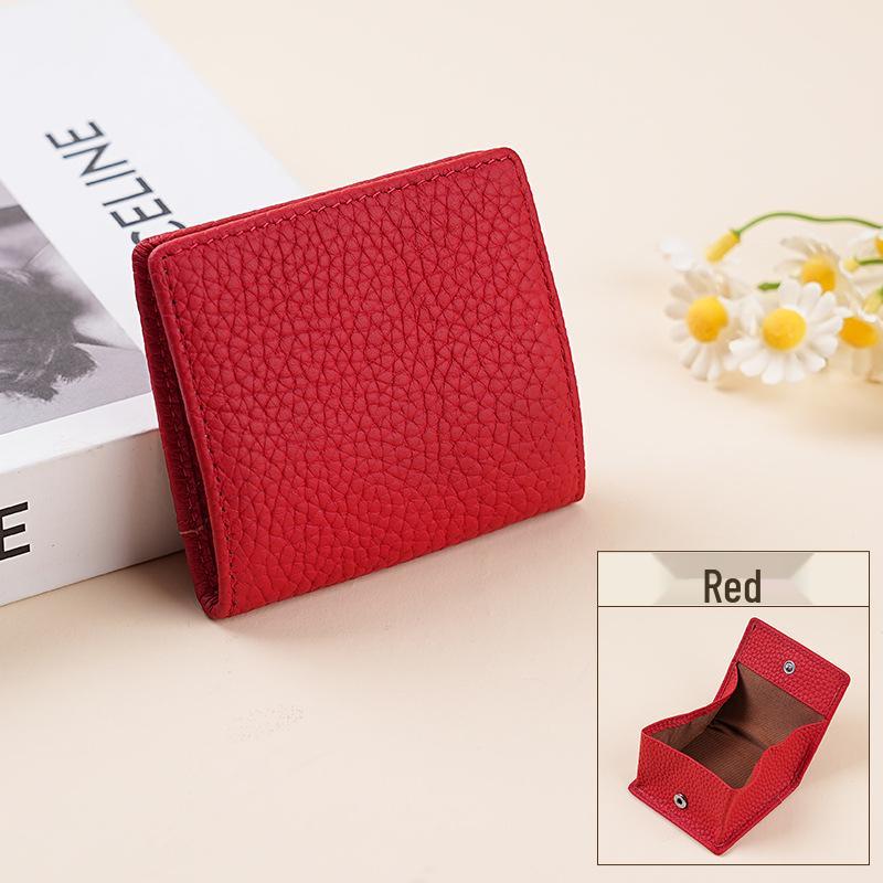 Women's Mini Coin Purse: Japanese Style Genuine Cowhide Leather with Lychee Pattern.