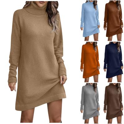 Damen- und Winterstrickmode Einfarbiges Überzieh-Kopf-Rollkragen-Langpullover