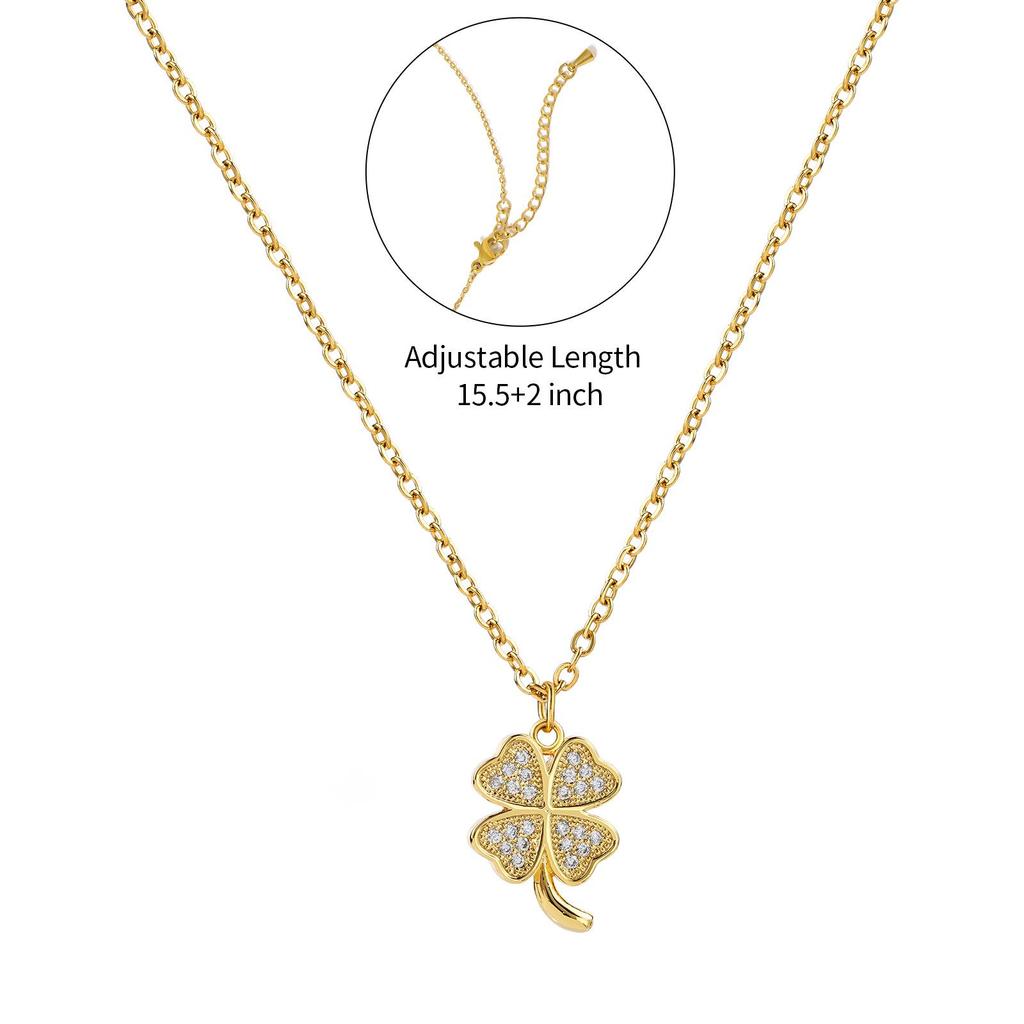 JUSTOP Retro Four-Leaf Clover Pendant Necklace 18K Gold Plated with Diamond Inlay