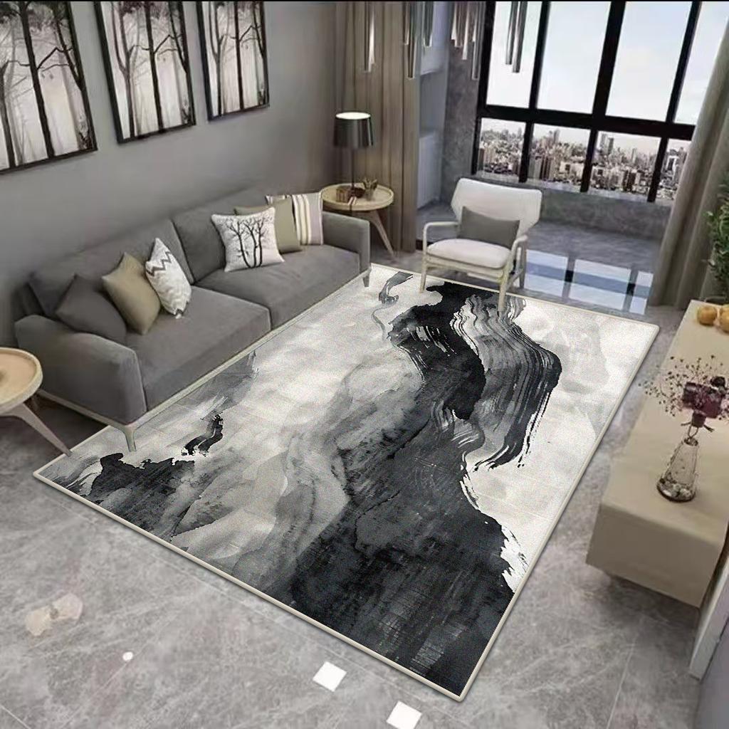 Abstract Black White Living Room Rug Decoration Bedroom Anti Slip Floor Mats Short Velvet Large Area Carpet Dining Room Washable