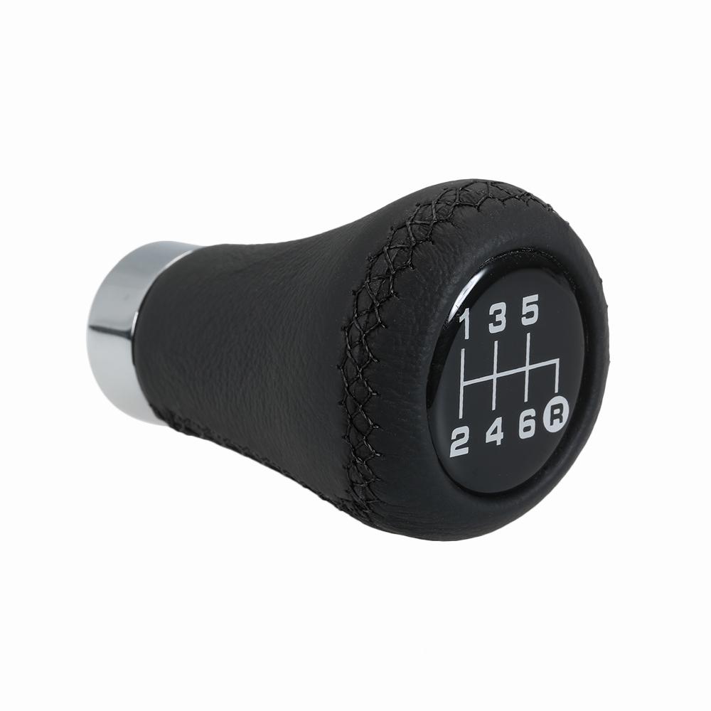 Car Manual Gear Shift Knob Shifter Black Leather Red Stitch 6 Speed Universal