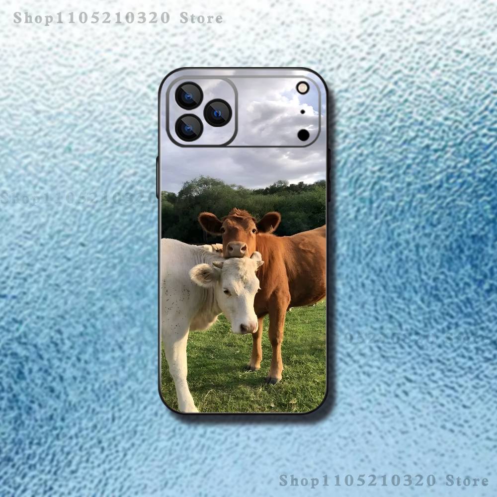 

Lovely Cute Cow Cows OX Phone Case For iPhone 17,16,15,14,13,12,11,Pro Max,XSX,,XR,SE,Mini,8,7,Soft Silicone Black Cover iPhone11