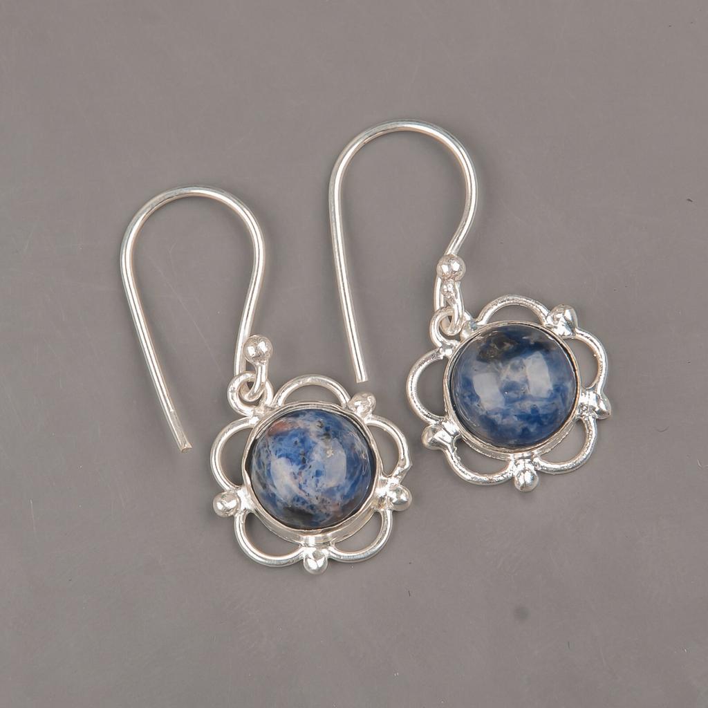 Natural Sodalite Gemstone 925 Sterling Silver Jewelry Handmade Earrings 1.40" EE-56-22