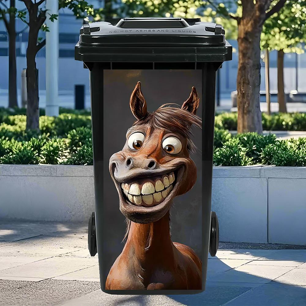 1pc Horse Pattern Trash Bin Sticker PVC Waterproof Adhesive Decal for Garbage Can Durable Wall Sticker Home Kitchen Decor Craft