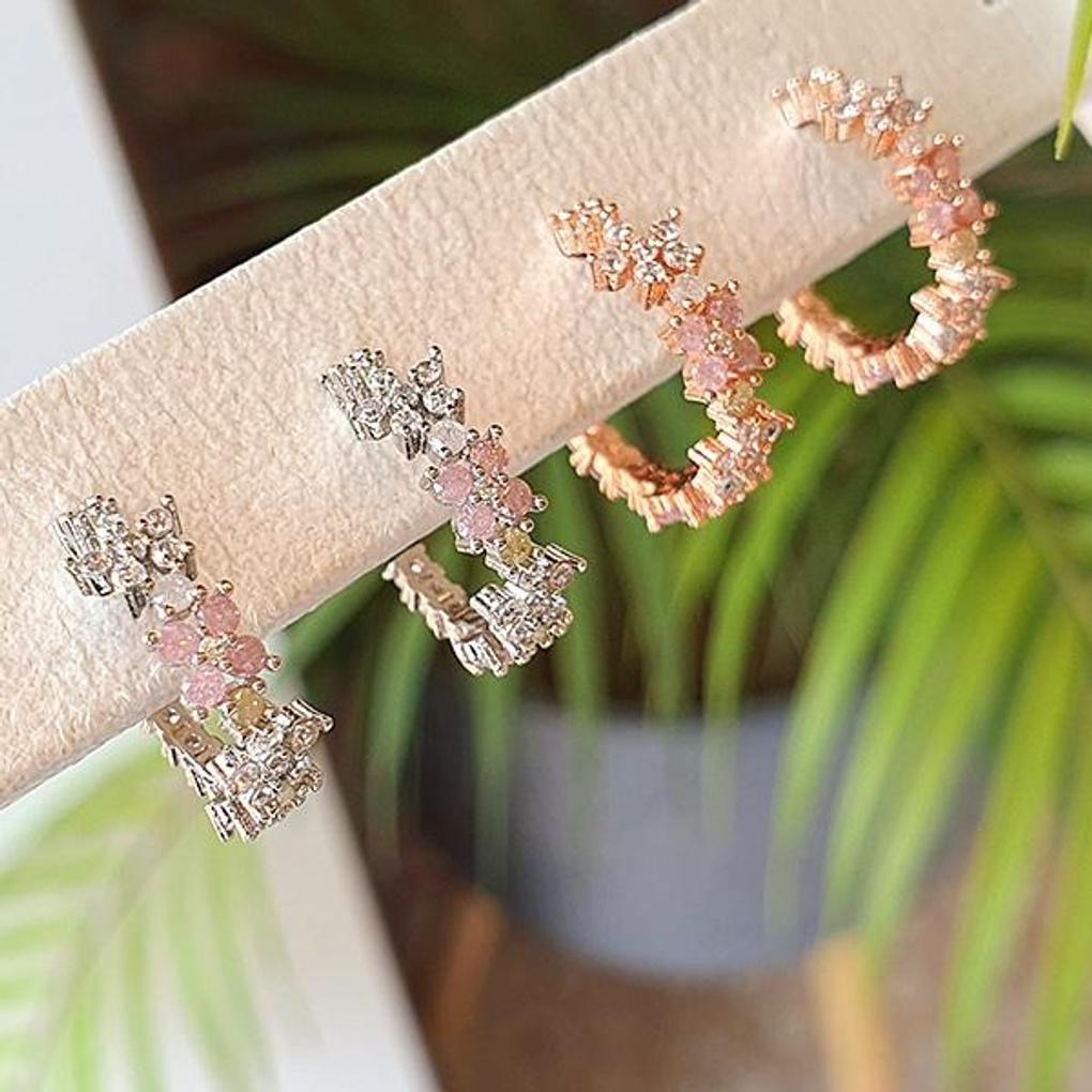 Women's Point Accessory Flower Pink Hoop Earrings