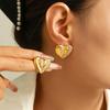 Heart-Shaped Rhinestone Stud 18K Gold PVD Titanium Steel Earrings for Women - European & American Retro Style.