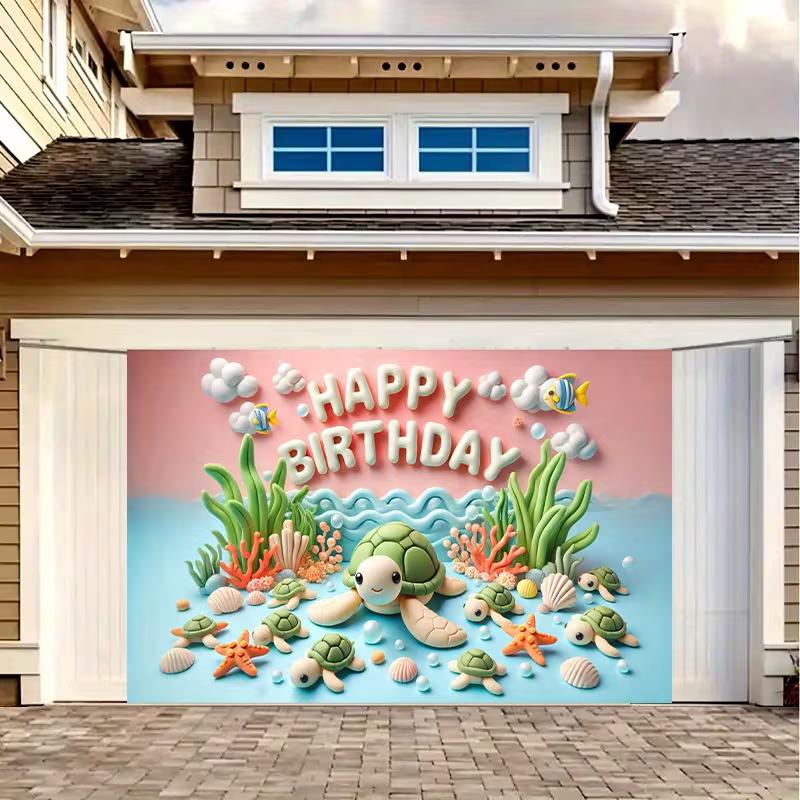 2D "Happy Birthday" Ocean Turtle Tapestry, Underwater Party Background