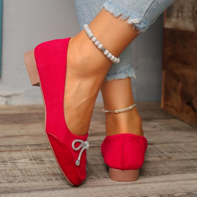 Mode Automne Nouvelles Chaussures à Talons Bas Mode Bout Carré Bouche Peu Profonde Nœud Papillon Semelle Souple Antidérapante Résistante à l'Usure Chaussures Plates