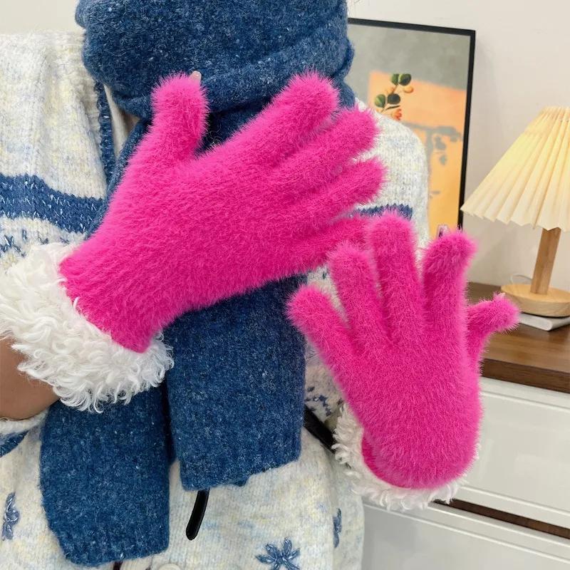 Thickened Knitted Winter Gloves Women's Touchscreen Compatible Fingerless Protector Warm Fleece Lined RChristmas Halloween Glove