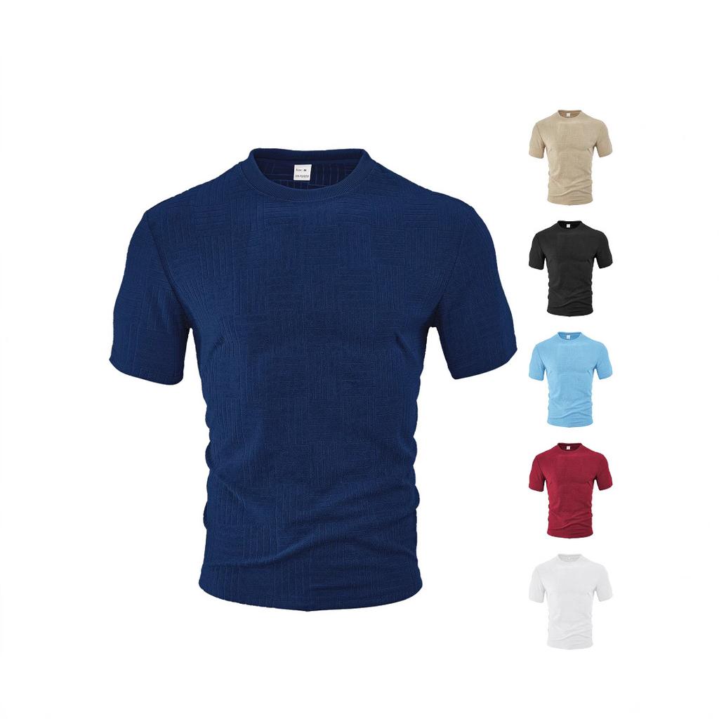 Men's clothing European and American summer sports and leisure loose breathable round neck towel jacquard cloth men's short-sleeved Polo shirt