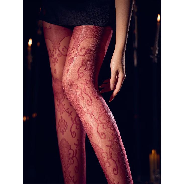 Zhixin Baroque Aurora Floral Jacquard Black Stockings Sexy Shiny Silky Ultra-Thin T Crotch cutout opening