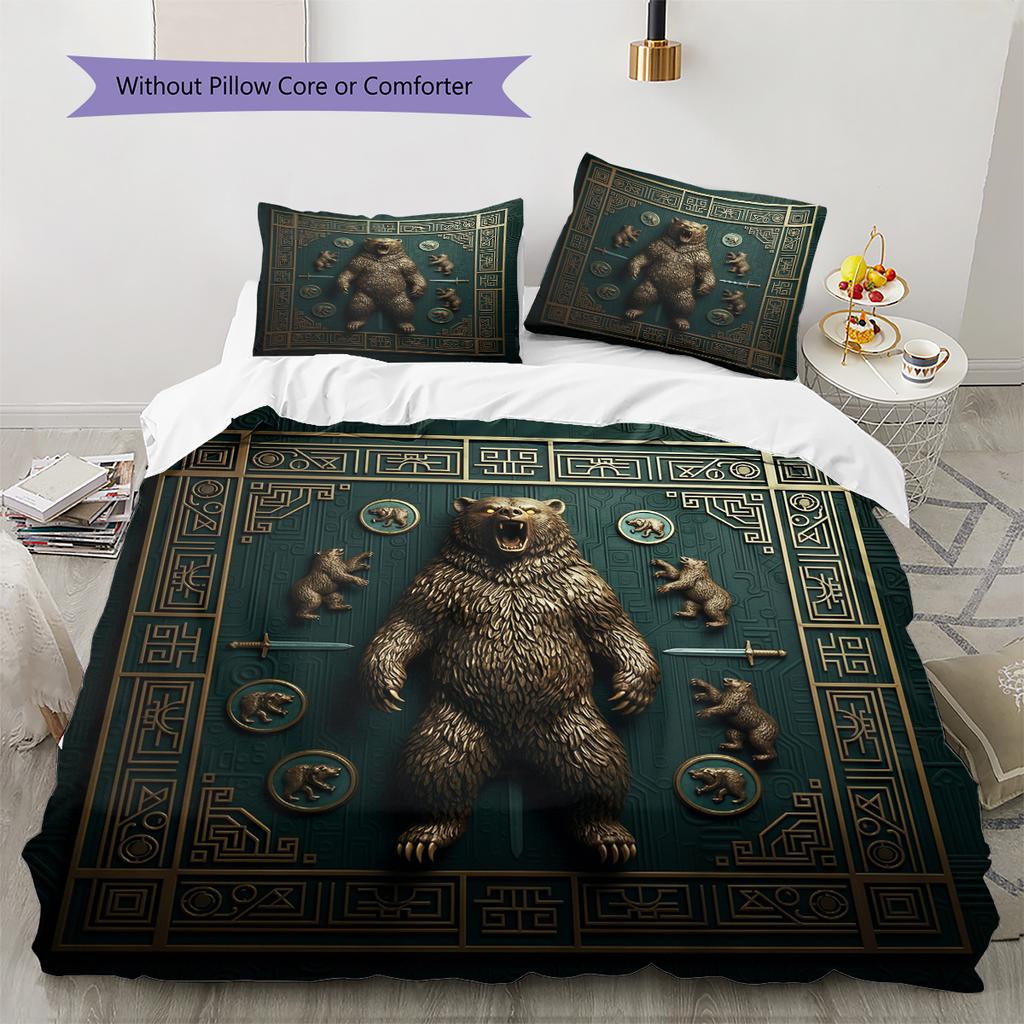 Roaring Bear Pattern Bedding Quilt Set  Home Decoration  Gift (1 * duvet cover + 2 * pillowcase  without core)