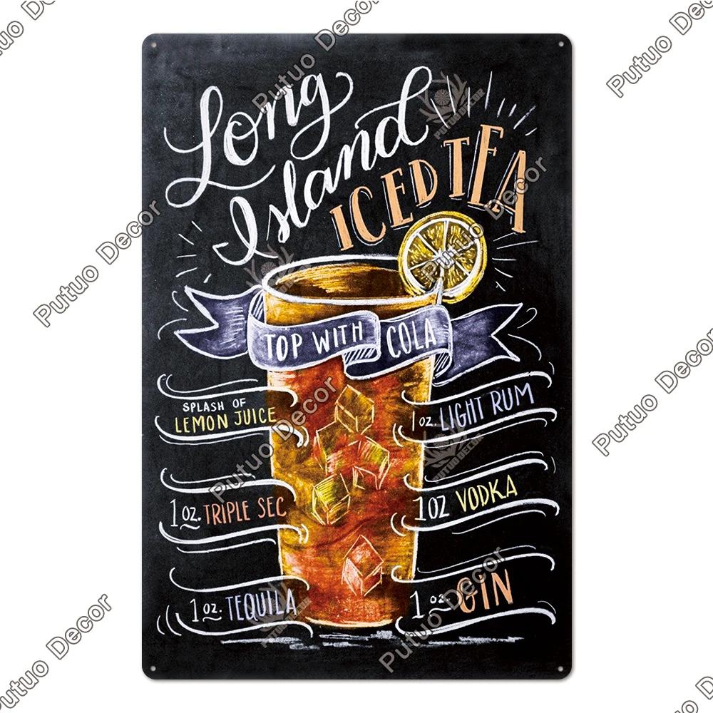 Putuo Decor Nostalgic Cocktail Tin Plaque - Metal Sign Wall Art - Ideal for Home Bars, Pubs & Man Cave Makeovers