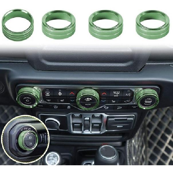 Air Conditioner/Headlight Switch Knob Trim for 2018+ Jeep Wrangler JL JT Green
