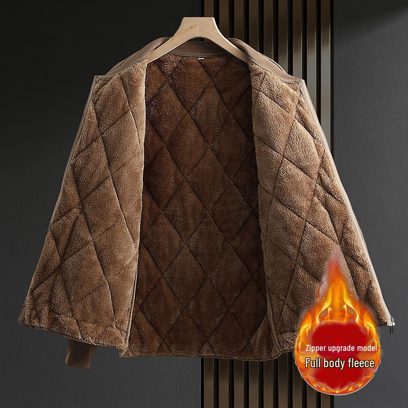 Men's Thickened Flannel-Lined Cotton Jacket - Autumn/Winter, Loose Fit, Plus Size, Warm Base Layer Outerwear