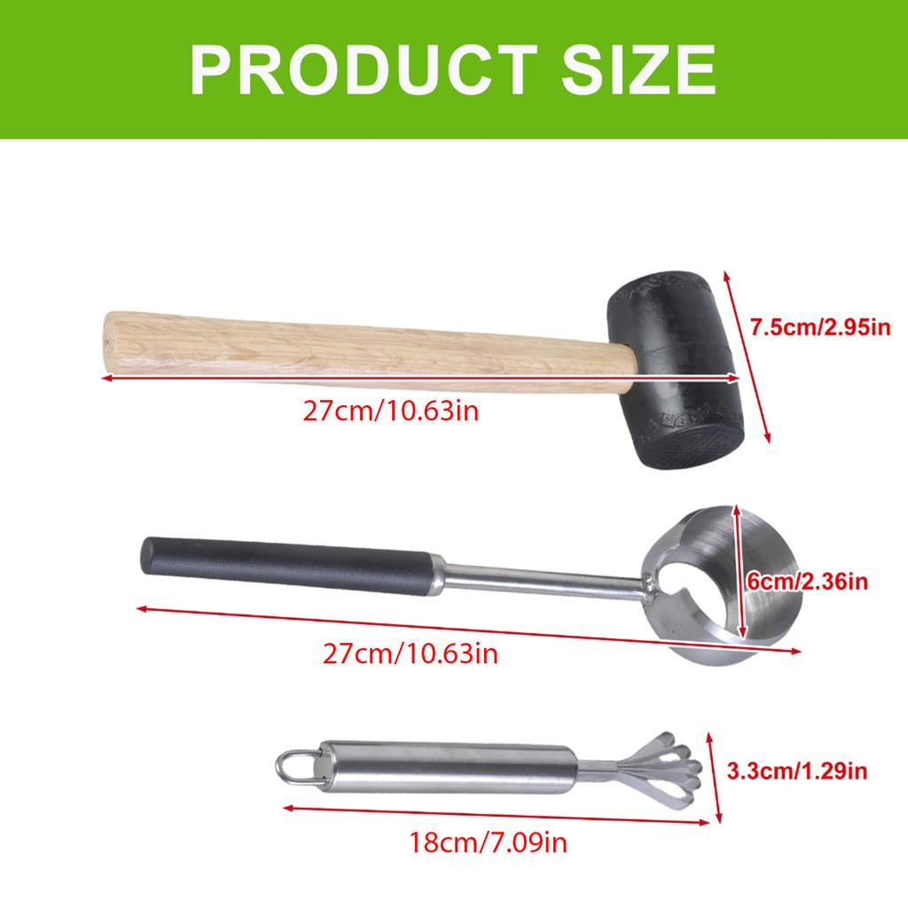 Kokosnussöffner mit Gummihammer Edelstahl Kokosnussöffner Werkzeuge Kokosnussfleischhobel Einfach zu bedienen