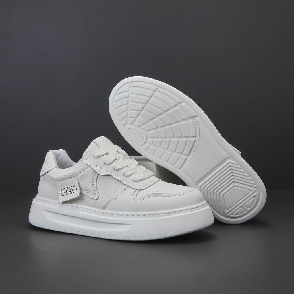 2025 Genuine Leather Casual Height-Increasing Skate Shoes - Soft, Thick Sole Versatile White Commuter Fashion