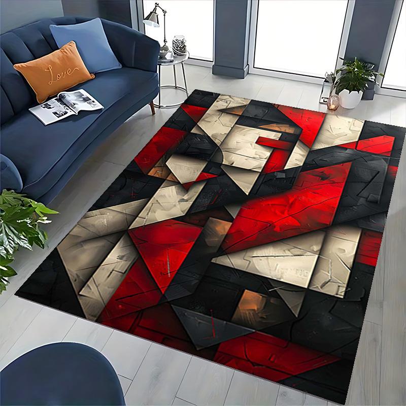 1 Stück Abstrakte Geometrische Kunst Bürostuhlmatte - Rotes, Schwarzes, Weißes Design zum Schreibtischschutz und rutschfeste Boden Dekoration - Festliche Geschenkidee für Zuhause oder