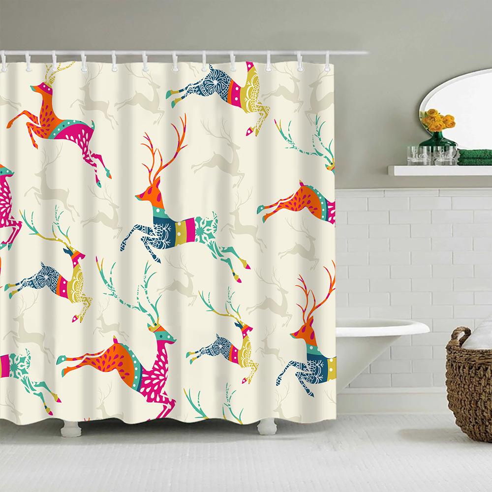 Christmas Decor Shower Curtains 3D Santa Claus Snowman Elk Tree Bathtub Screen for Bathroom Waterproof Polyester Bath Curtain
