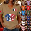 Women's Casual V Neck Pullover Top Short Sleeve Soccer Fan Shirt National Flag Print Support Tee for Outdoor Activities