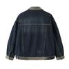 Giacca da Donna alla Moda Autunno Inverno Giacca di Jeans Larga Blu Lavato Patchwork Cappotto di Jeans Collo Revers Outwear