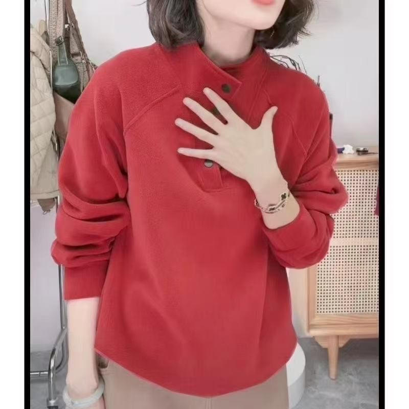 DeRong Warmer Stehkragen Herbst und Winter Pullover Mode Verdickt Lässig Vielseitig Lockeres Sweatshirt