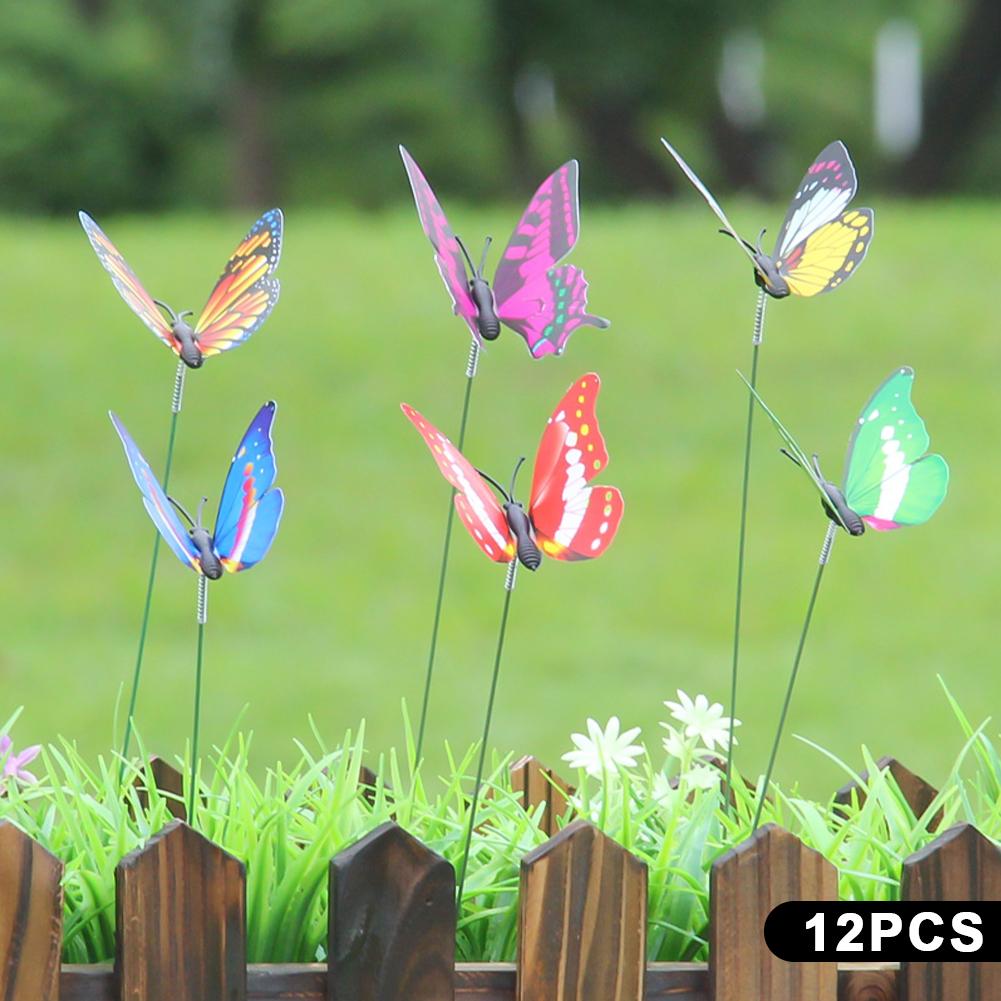 12Pcs Simulated Butterfly Stakes Garden Waterproof Butterfly Ornaments Indoor Outdoor Yard Patio Plant Pot Flower Bed