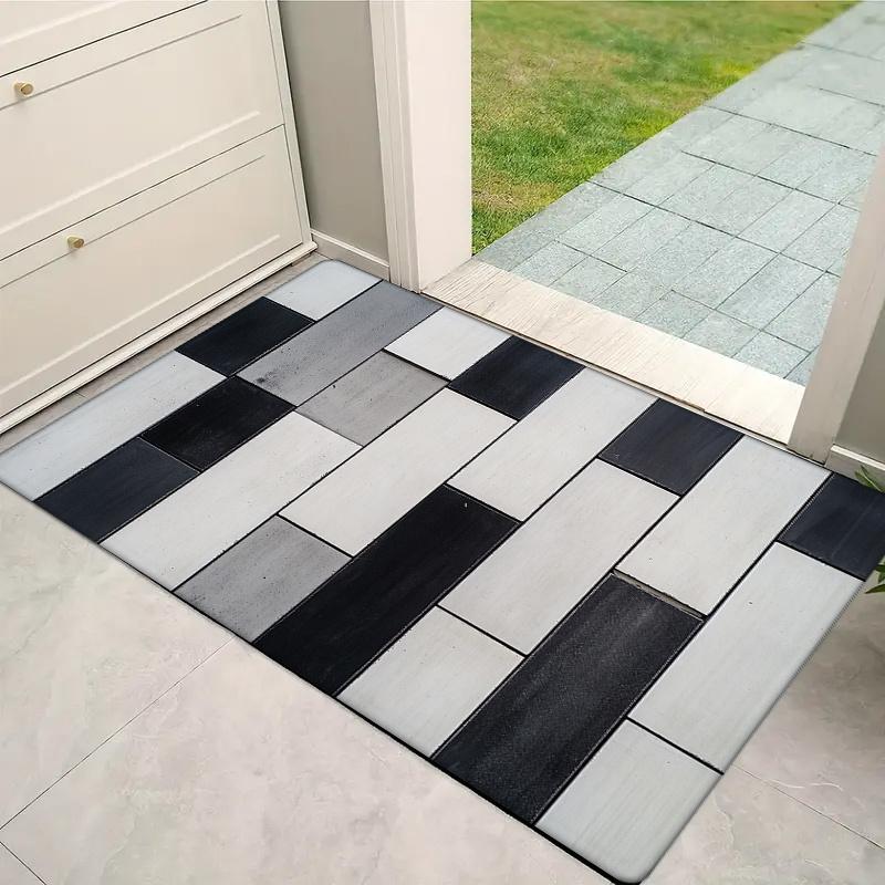 

1pc Modern Minimalist Black and White Piano Key Flannel Door Mat - Super Soft, Absorbent,, Washable Rectangular Mat for Entryway 40x60cm16x24in