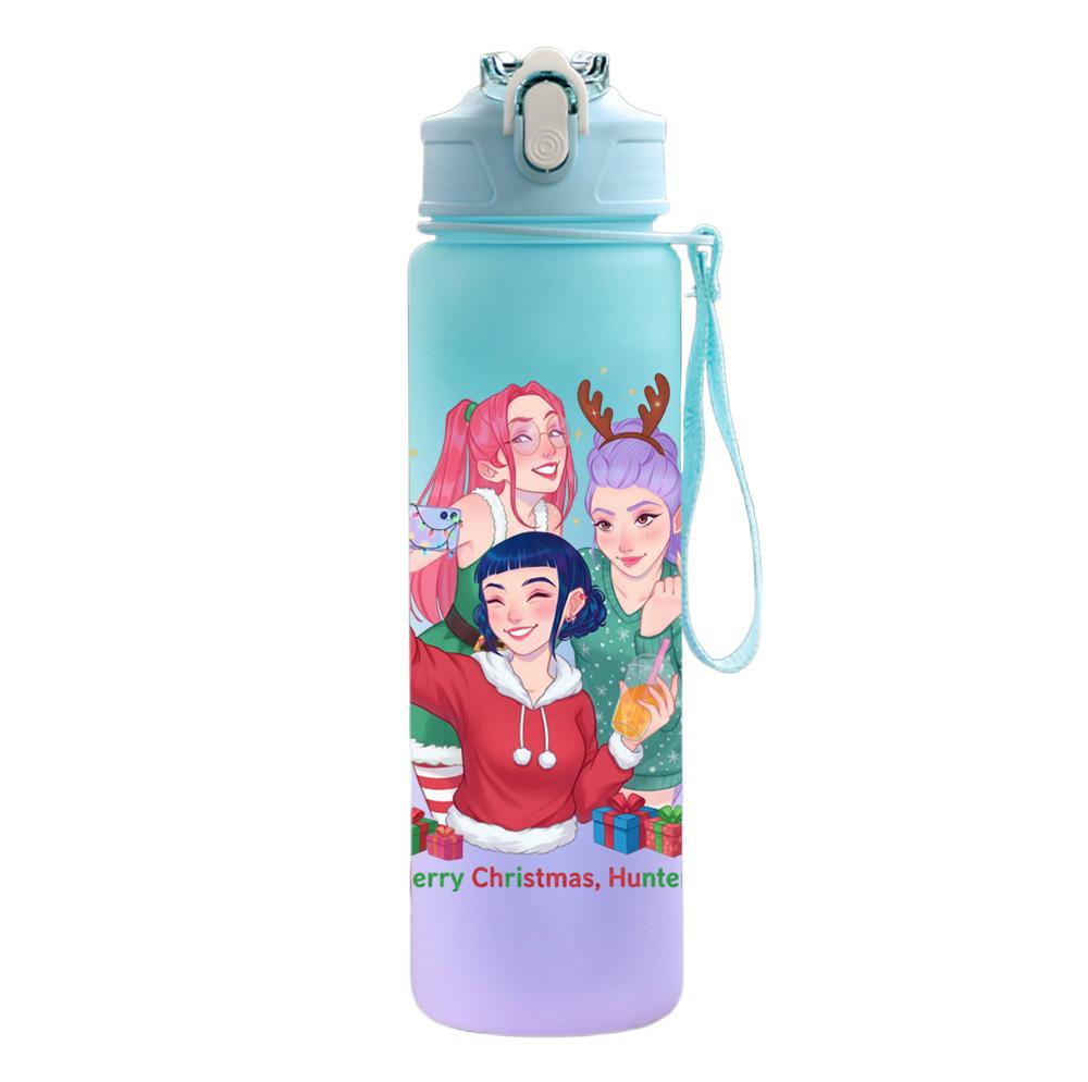 750Ml Water Bottle Cartoon Christmas K-Pop Demon Hunters Printed Large Capacity Drinking Cup Portable Outdoor Sports Water Cup Children Kid Gift