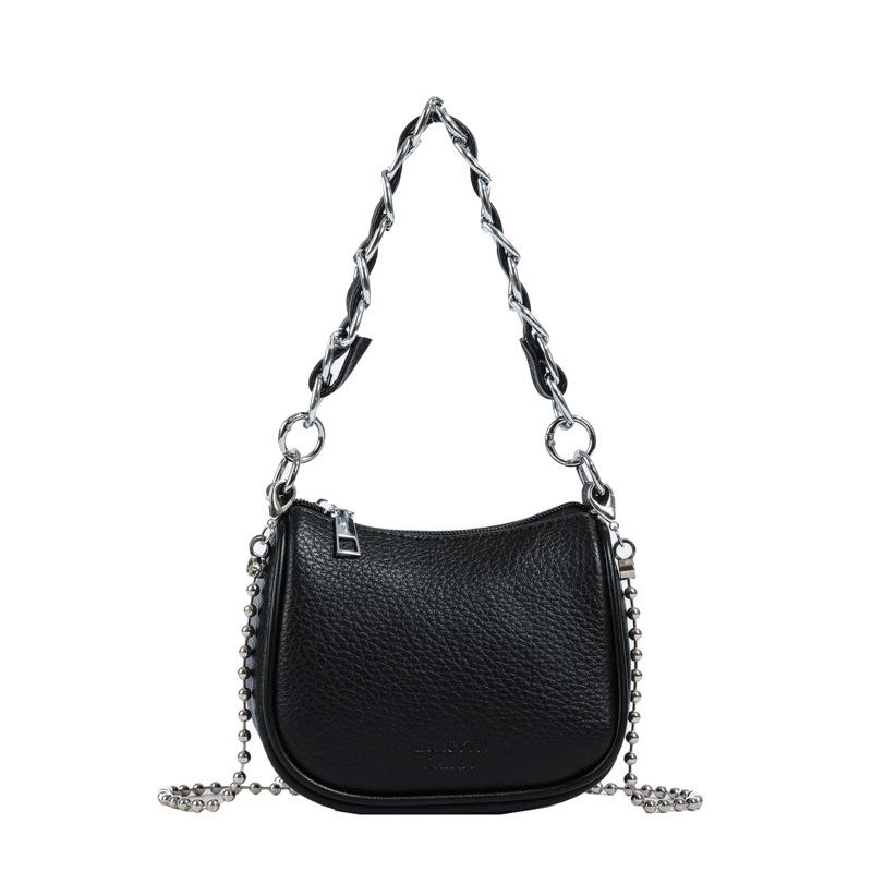 

Весна 2025 Мода Универсальная сумка-мессенджер Маленькая сумка Женская Однотонная Премиальная Текстурированная Цепочка Сумка через плечо Сумка-седло на одно плечо чёрный