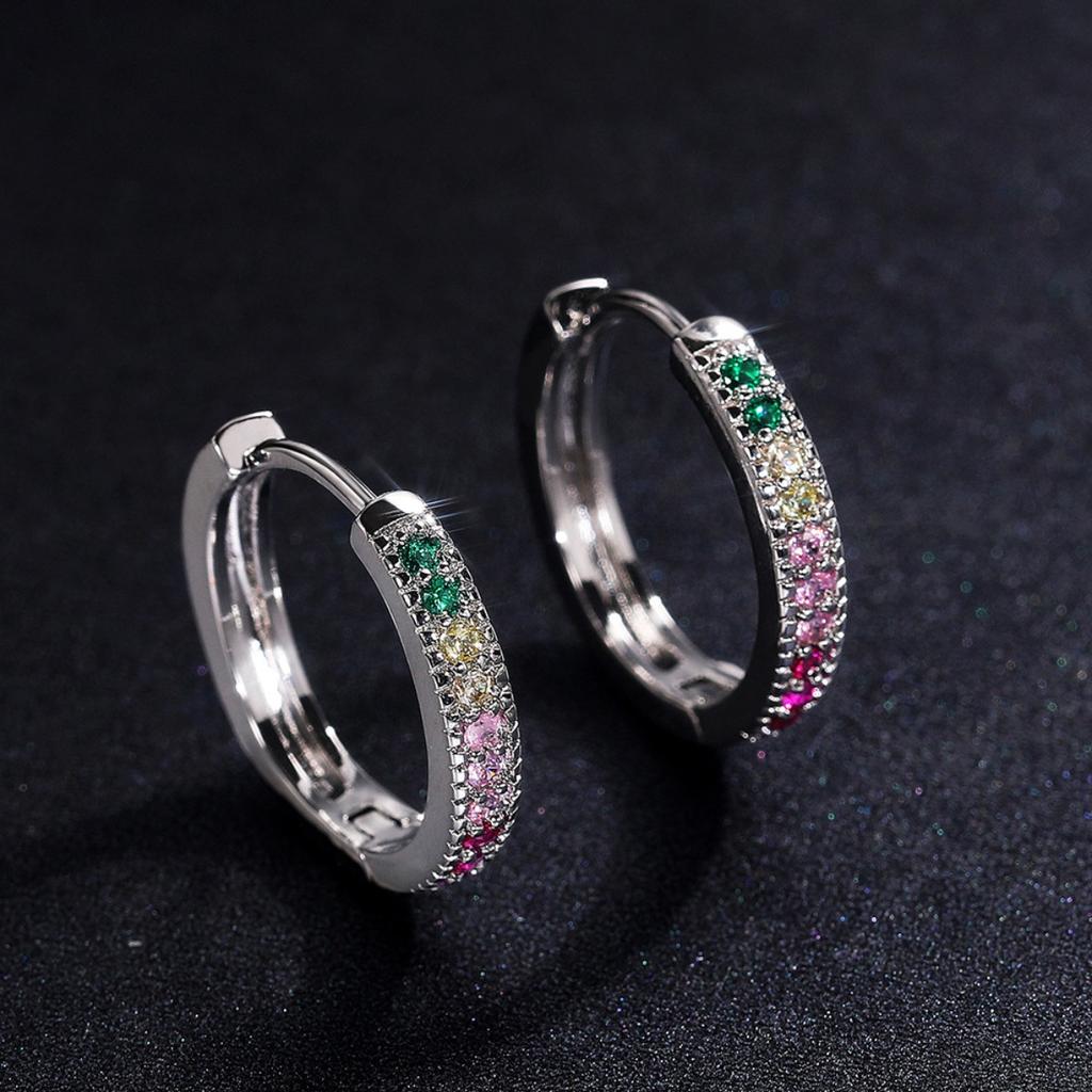 Rainbow Color Stone Huggie Hoop Earrings for Women Trendy Daily Jewelry