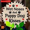2d flat 20*20cm Circular Wooden Wall Sign "Wet Noses Puppy Dog Kisses" with Paw Print and Heart Shape, Home Decoration, Suitable for Entrance, Porch