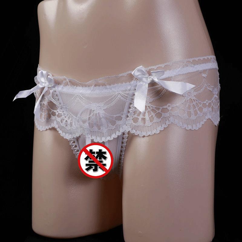 European and American Lace Thong Men with Jj Set of Underwear, Fun Transparent Low Waist Seamless Temptation Bed Underwear