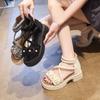 Tragen Sie 2025 römische Sandalen Damen neue Sommer Außen High Heels mit Rock Sandalen lässig vielseitig Explosion Strand